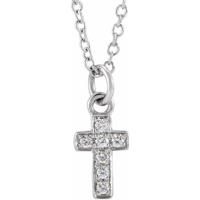 14K White Gold .04 CTW Natural Diamond Youth Cross 15" Necklace