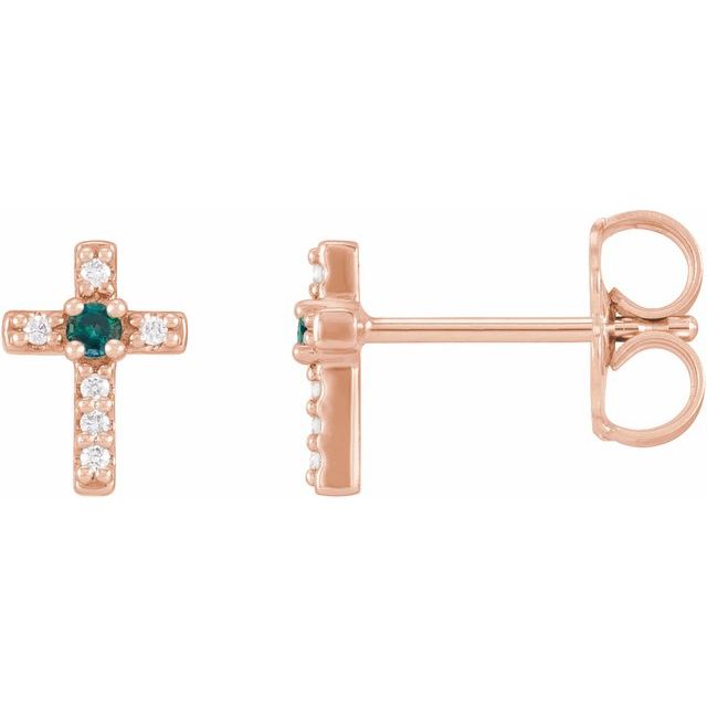 14K Rose Gold Natural Alexandrite & .03 CTW Natural Diamond Cross Earrings