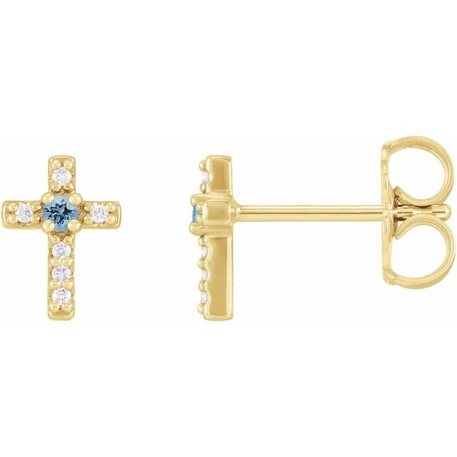 14K Yellow Gold Natural Aquamarine & .03 CTW Natural Diamond Cross Earrings