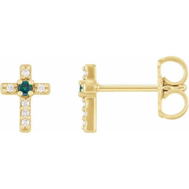 14K Yellow Gold Natural Alexandrite & .03 CTW Natural Diamond Cross Earrings