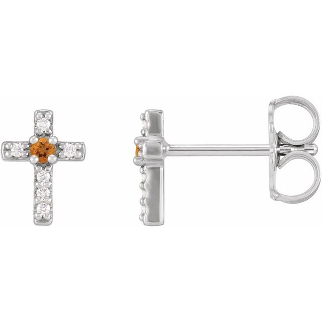 Platinum Natural Citrine & .03 CTW Natural Diamond Cross Earrings