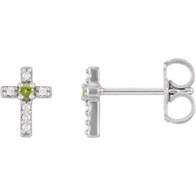 14K White Gold Natural Peridot & .03 CTW Natural Diamond Cross Earrings