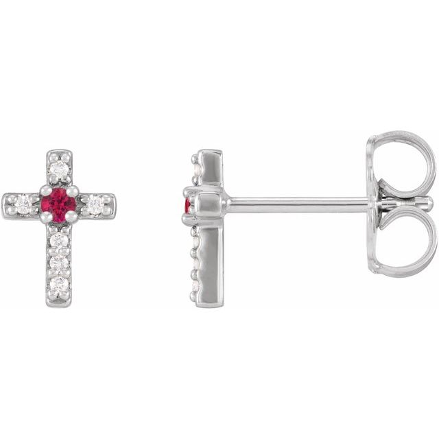 Platinum Natural Ruby & .03 CTW Natural Diamond Cross Earrings