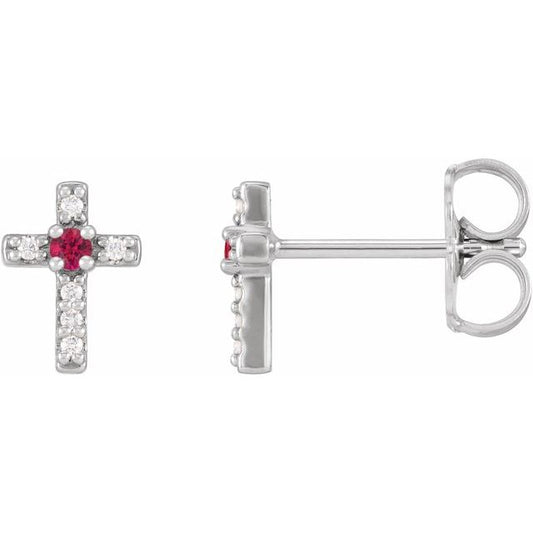 Sterling Silver Natural Ruby & .03 CTW Natural Diamond Cross Earrings