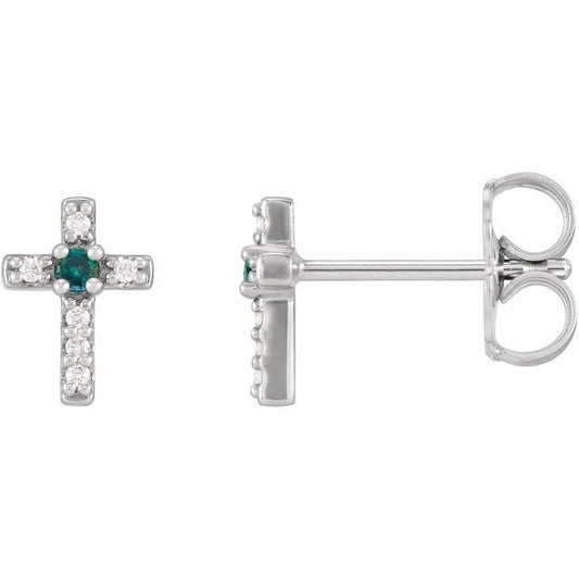 Sterling Silver Natural Alexandrite & .03 CTW Natural Diamond Cross Earrings