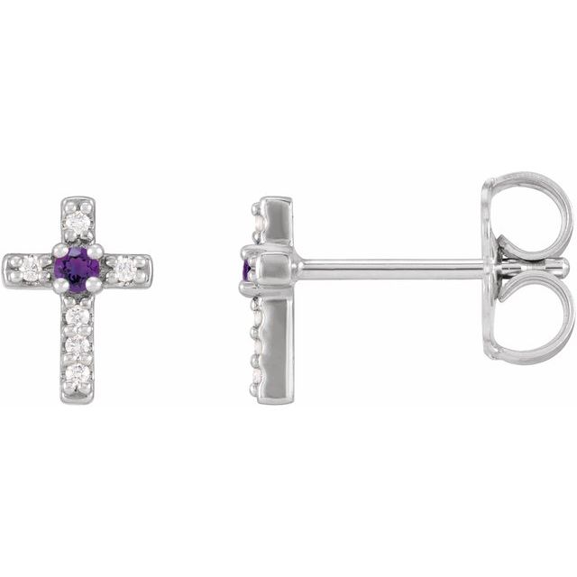 Sterling Silver Natural Amethyst & .03 CTW Natural Diamond Cross Earrings