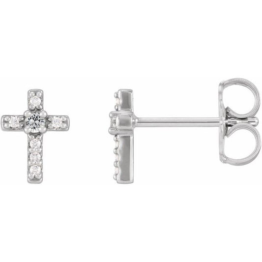 Sterling Silver Natural White Sapphire & .03 CTW Natural Diamond Cross Earrings