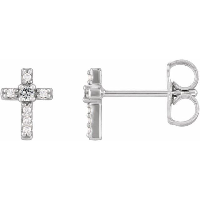 Platinum Natural White Sapphire & .03 CTW Natural Diamond Cross Earrings