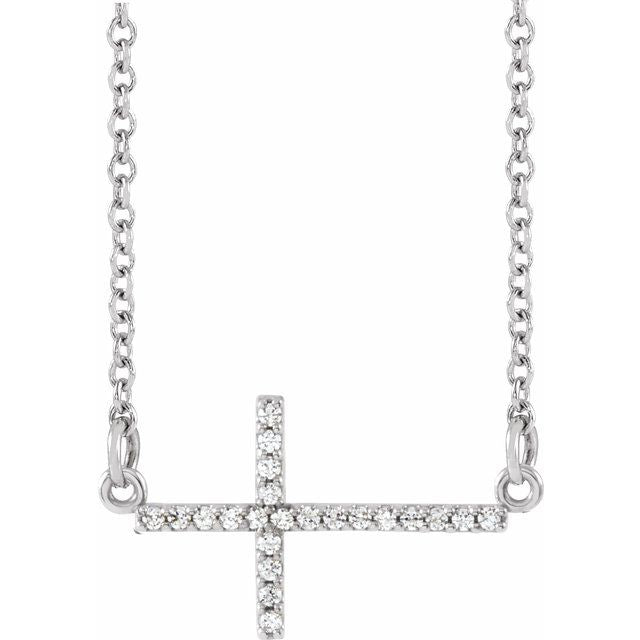 Sterling Silver .08 CTW Natural Diamond Sideways Cross 16-18" Necklace