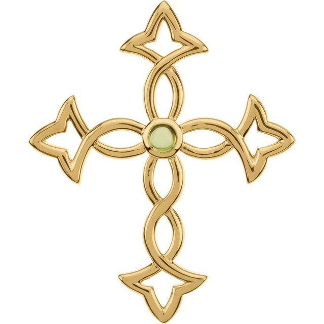 14K Yellow Gold Natural Peridot Cross Pendant