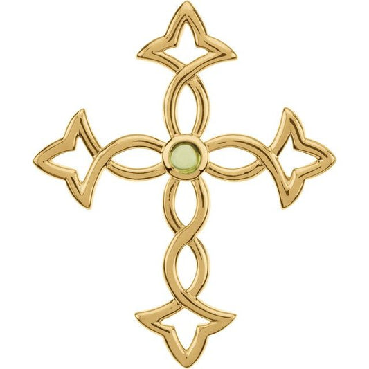 14K Yellow Gold Natural Peridot Cross Pendant