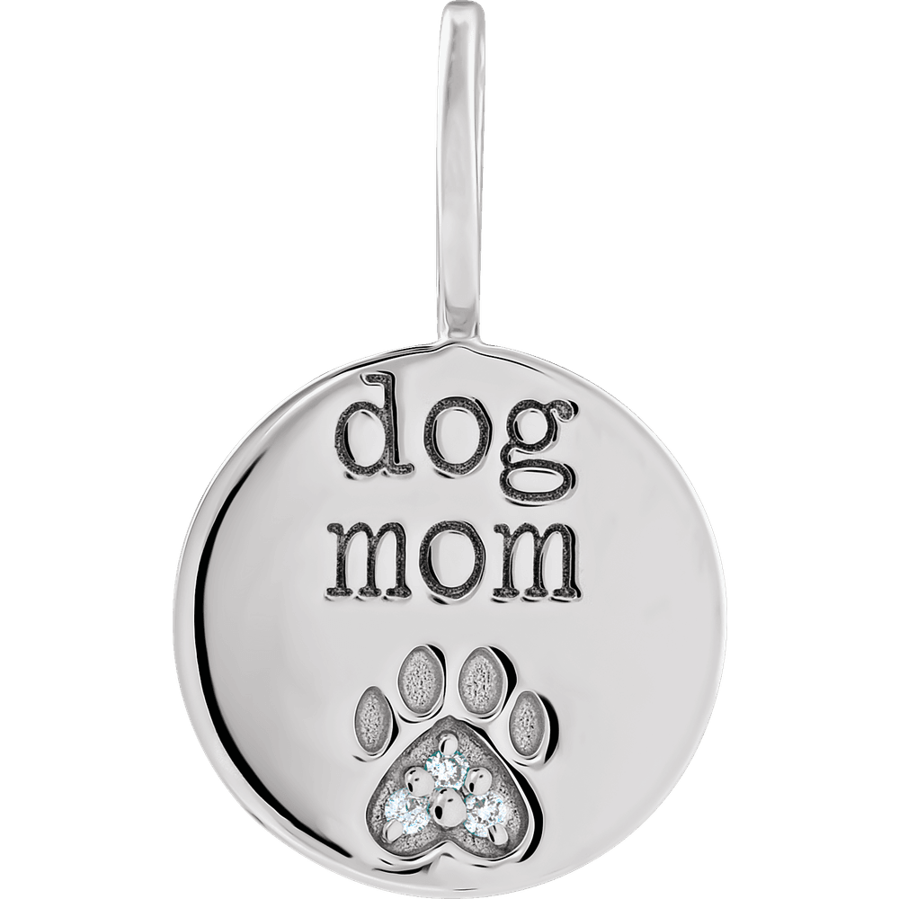 Sterling Silver .01 CTW Natural Diamond Engraved Dog Mom Paw Print Charm/Pendant