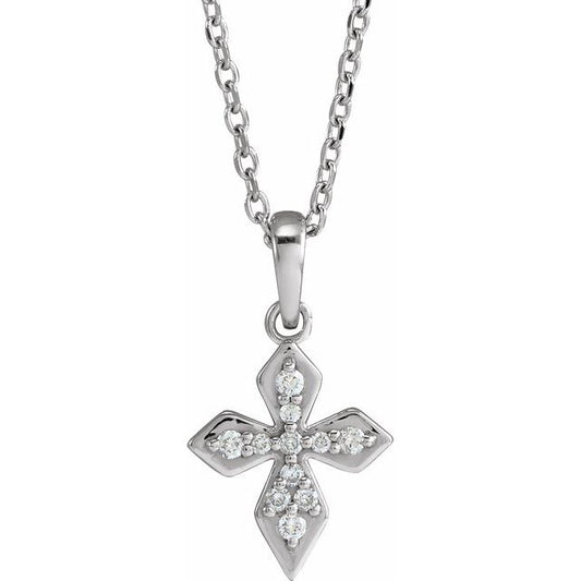 Sterling Silver .05 CTW Natural Diamond Petite Cross 16-18" Necklace
