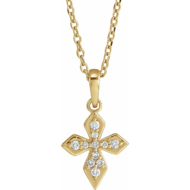 14K Yellow Gold .05 CTW Natural Diamond Petite Cross 16-18" Necklace