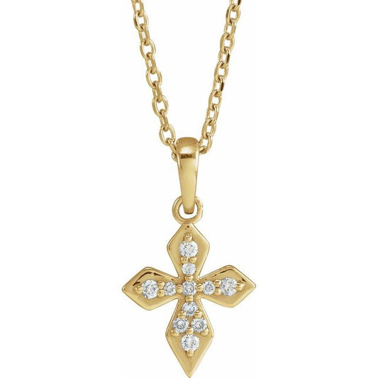 14K Yellow Gold .05 CTW Natural Diamond Petite Cross 16-18" Necklace