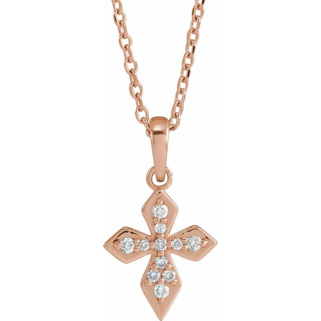 14K Rose Gold .05 CTW Natural Diamond Petite Cross 16-18" Necklace