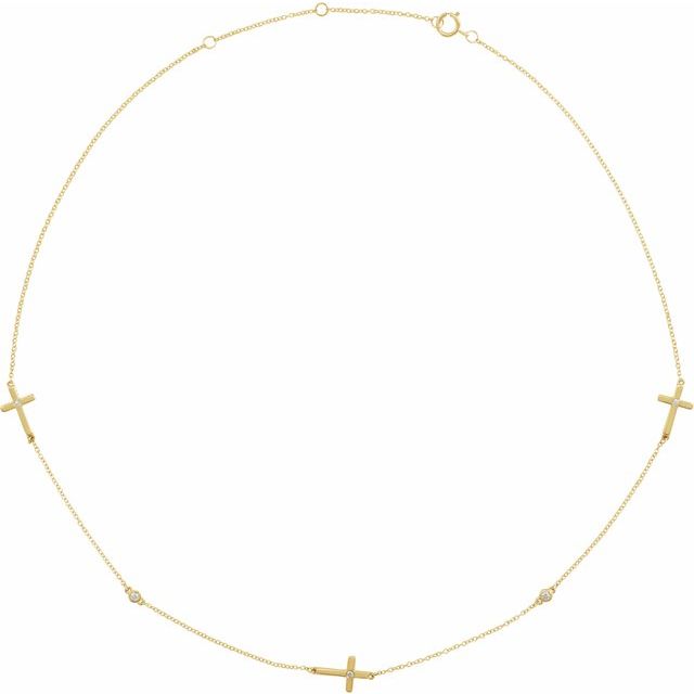 14K Yellow Gold 1/10 CTW Natural Diamond 5-Station Cross 16-18” Necklace