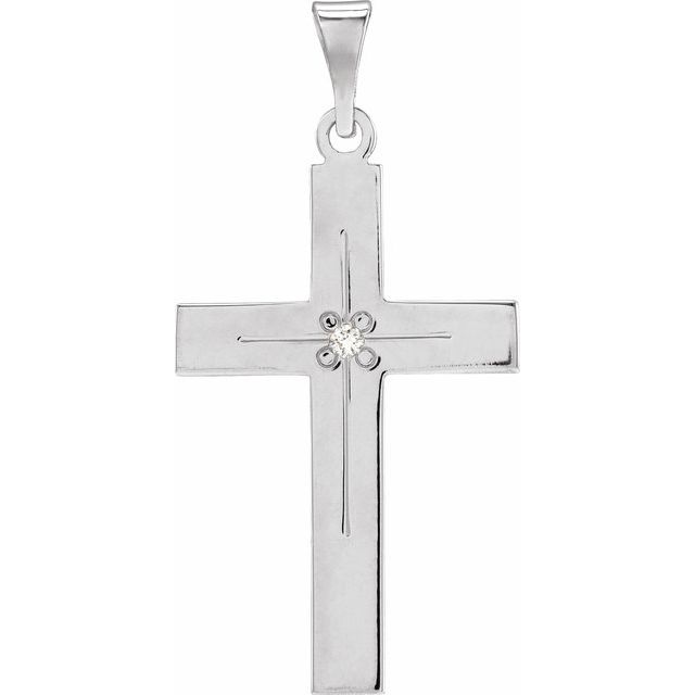 14K White Gold .01 CT Natural Diamond Cross Pendant