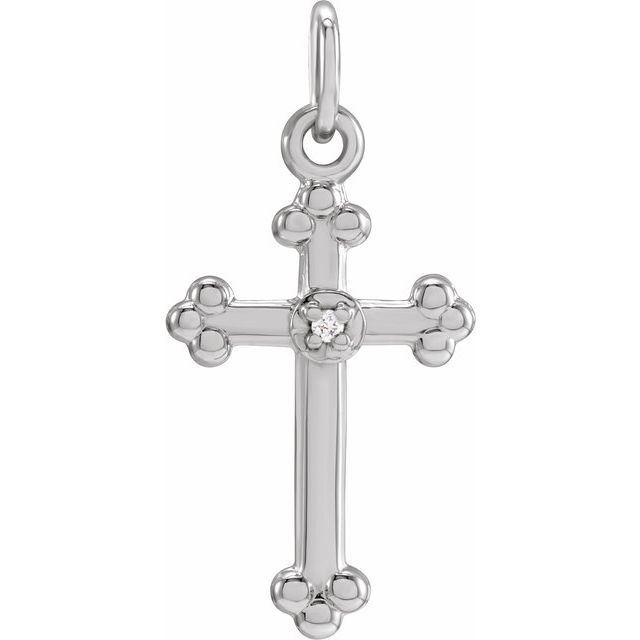 14K White Gold .005 CT Natural Diamond Cross Pendant