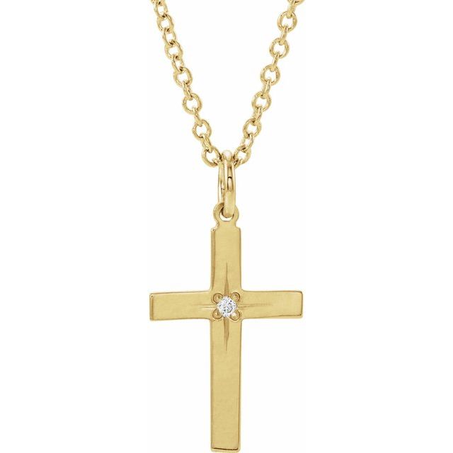 14K Yellow Gold .01 CT Natural Diamond Cross 18" Necklace