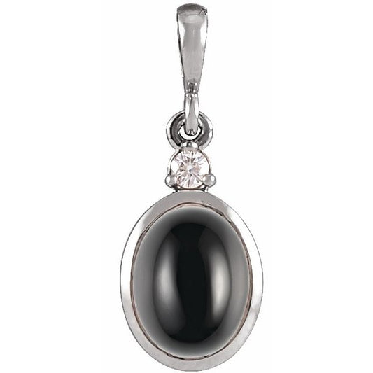 14K White Gold Natural Black Onyx & Diamond Pendant