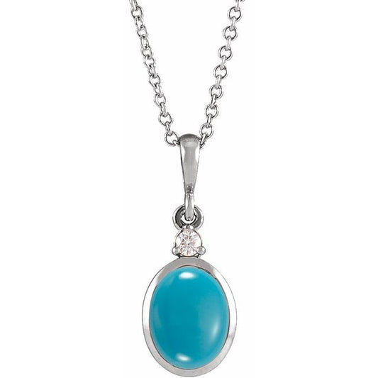 Sterling Silver Natural Turquoise & Diamond Necklace