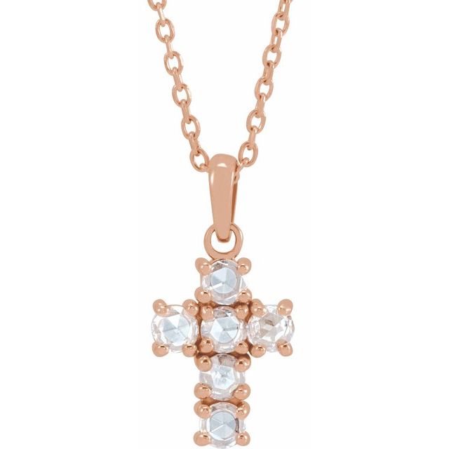 14K Rose Gold 1/6 CTW Rose-Cut Natural Diamond Cross 16-18" Necklace