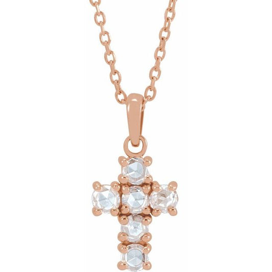 14K Rose Gold 1/4 CTW Rose-Cut Natural Diamond Cross 16-18" Necklace