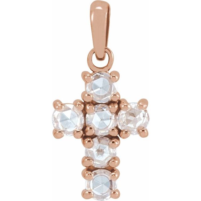 14K Rose Gold 1/8 CTW Rose-Cut Natural Diamond Cross Pendant