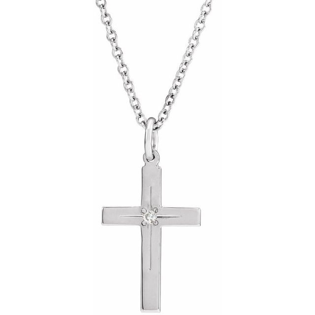 14K White Gold .0075 CT Natural Diamond Cross 18" Necklace