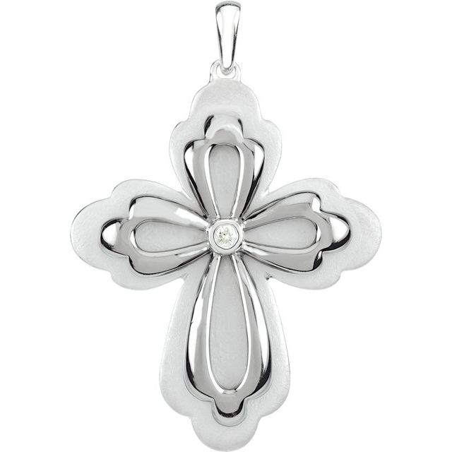 Sterling Silver .04 CTW Natural Diamond Cross Pendant 