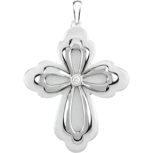 Sterling Silver .04 CTW Natural Diamond Cross Pendant 