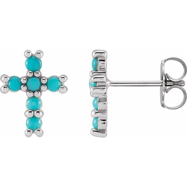 14K White Gold Natural Turquoise Cross Earrings