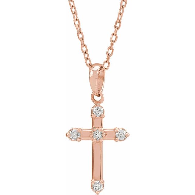 14K Rose Gold .07 CTW Natural Diamond Cross 16-18" Necklace
