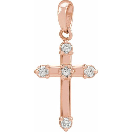 14K Rose Gold .07 CTW Natural Diamond Cross Pendant