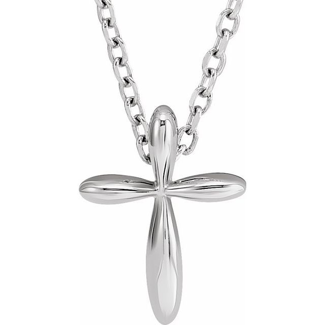 14K White Gold 10x7.72 mm Cross 16-18" Necklace