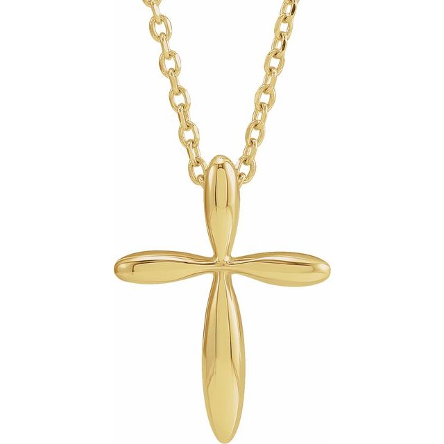 14K Yellow Gold 14.65x11.2 mm Cross 16-18" Necklace
