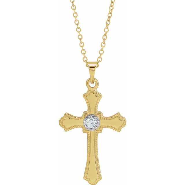 14K Yellow Gold .03 CT Natural Diamond Cross 18" Necklace