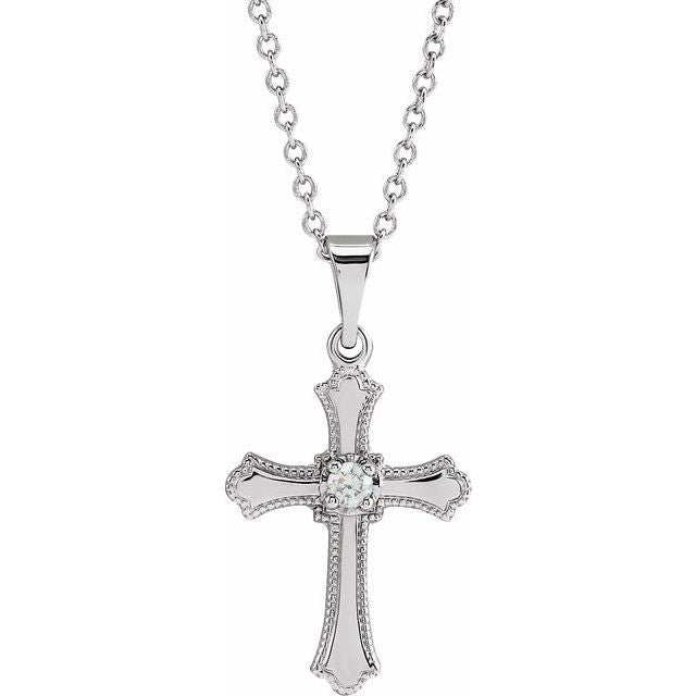 14K White Gold .06 CT Natural Diamond Cross 18" Necklace