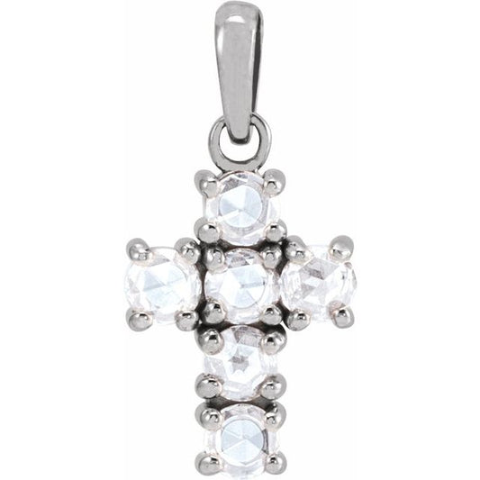14K White Gold 1/4 CTW Rose-Cut Natural Diamond Cross Pendant