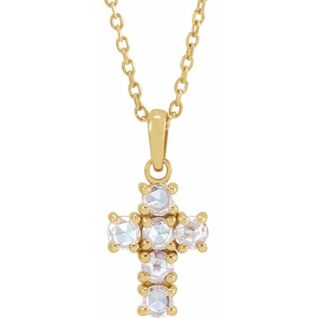 14K Yellow Gold 1/4 CTW Rose-Cut Natural Diamond Cross 16-18" Necklace