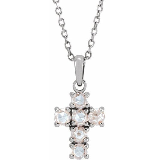 Platinum 1/4 CTW Rose-Cut Natural Diamond Cross 16-18" Necklace