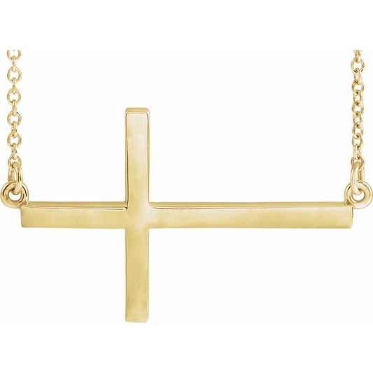 14K Yellow Gold 28x16.2 mm Sideways Cross 16-18" Necklace