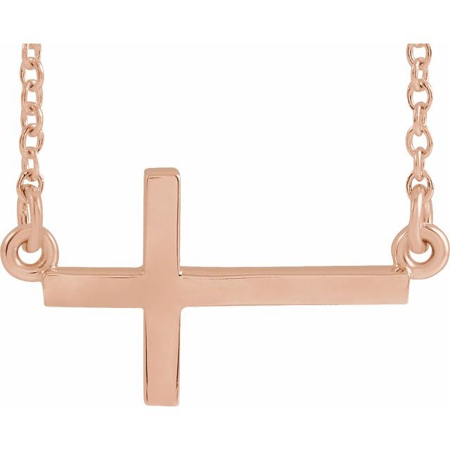 14K Rose Gold 17x9 mm Sideways Cross 16-18" Necklace