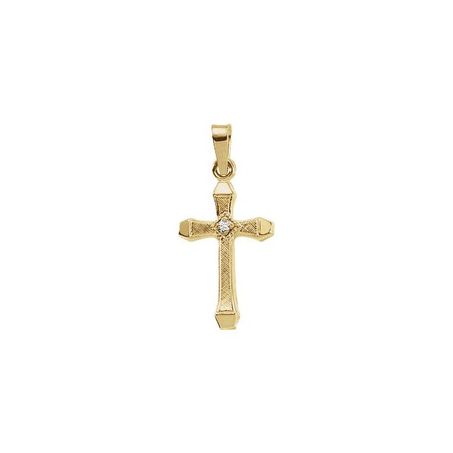 14K Yellow Gold 17x11 mm .01 CT Natural Diamond Hollow Cross Pendant