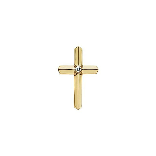 14K Yellow Gold .03 CT Natural Diamond Cross Pendant  