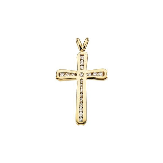 14K Yellow Gold 1/4 CTW Natural Diamond Cross Pendant 