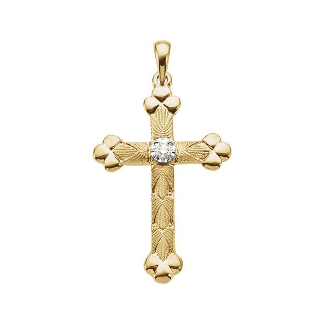 14K Yellow/White Gold 1/10 CT Natural Diamond Cross Pendant