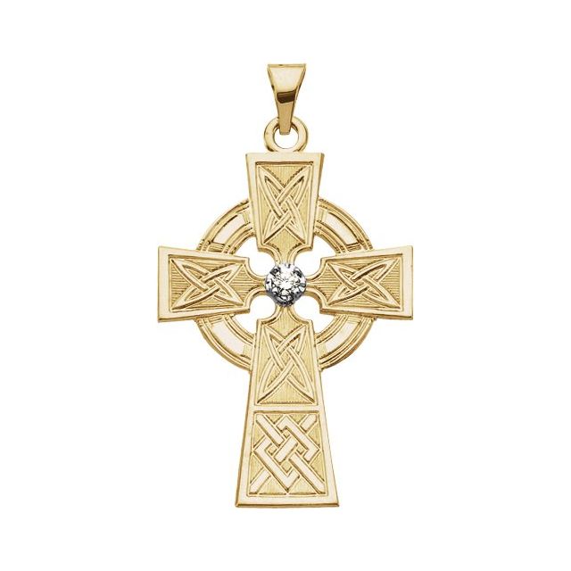 14K Yellow/White Gold .06 CT Natural Diamond Cross Pendant