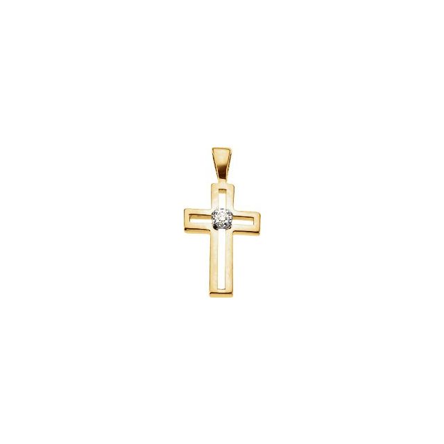 14K Yellow/White Gold .025 CT Natural Diamond Cross Pendant